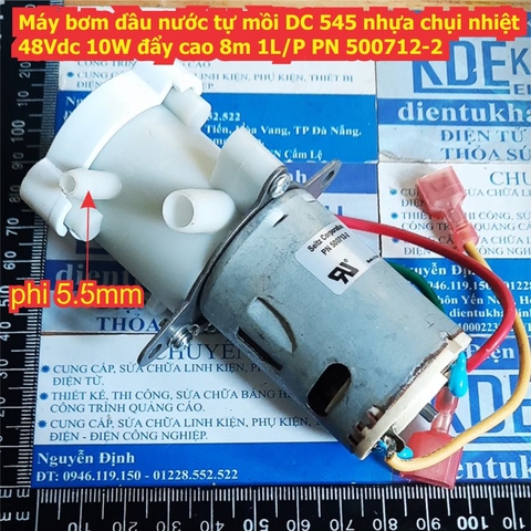 Máy bơm dầu nước tự mồi DC 545 nhựa chụi nhiệt 48Vdc 10W đẩy cao 8m 1L/P PN 500712-2 kde3513