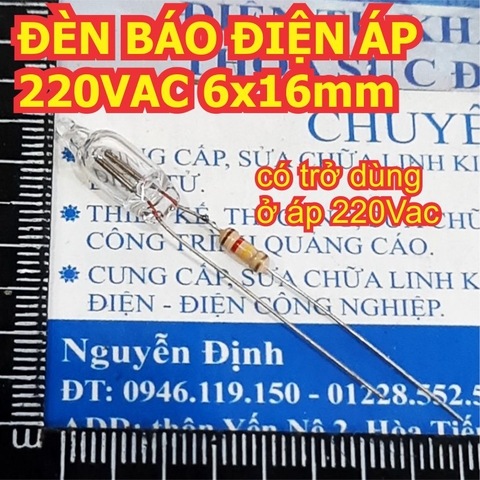 ĐÈN BÁO ĐIỆN ÁP thủy tinh 220VAC 6x16mm kde3945