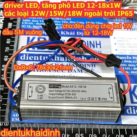 Driver tăng phô cục đổi nguồn LED 12-18W 12-18x1W 12W 15W 18W ngoài trời IP65 kde4045