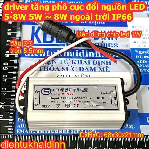 driver tăng phô cục đổi nguồn LED 5-8W 5W 6W 7W 8W ngoài trời IP65 kde4047