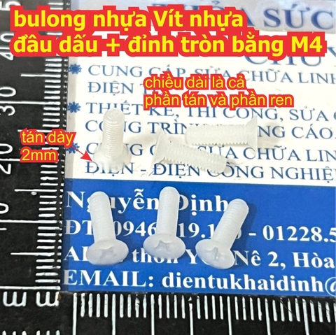 bulong nhựa Vít nhựa đầu dấu + đỉnh tròn bằng KM4 M4 dài 6mm ~ 30mm kde4257