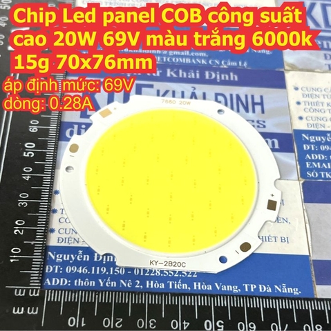 Chip Led panel COB công suất cao 20W 69V màu trắng 6000k 15g 70x76mm kde4575