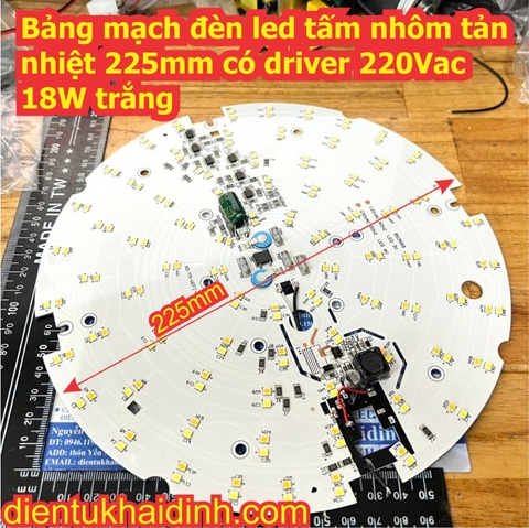 Bảng mạch đèn led ốp trần tấm nhôm tản nhiệt 225mm có driver 220Vac 18W trắng kde4649