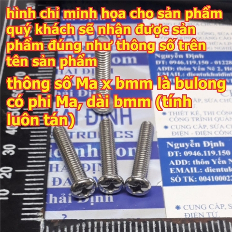 bulong bu lông vít pake M6 GB818 PM6 inoc inox 4 chấu đầu +, đầu tròn, bầu các loại dài từ 10mm ~ 70mm kde4745