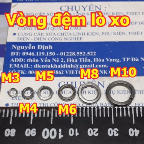 Vòng đệm long đền lò xo, đệm vênh DIN93 inox 201, thép không gỉ M3/M4/M5/M6/M8/M10 (giá cho 1 lạng) kde5045