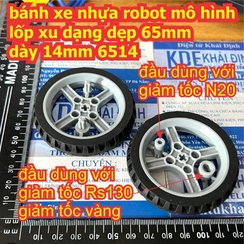 bánh xe nhựa robot mô hình lốp xu dạng dẹp 65mm dày 14mm 6514 kde5050