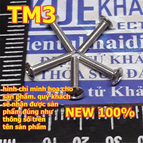 bulong bu lông vít Kake M3 TM3 inoc inox 4 chấu đầu +, đầu dù tròn, dài 6mm đến 30mm kde5079