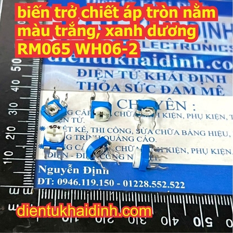 biến trở chiết áp tròn nằm màu trắng, xanh dương RM065 WH06-2 VR 101 ~ 105 100 Ohm ~ 1M Ohm kde5212