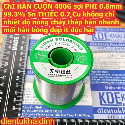 CHÌ THIẾC HÀN YIHAN cuộn 50g 100g 200g 400g sợi 0.8mm 99.3% Sn 0.7 Cu không chì nhiệt độ nóng chảy thấp hàn nhanh mối hàn đẹp ít độc hại kde5339