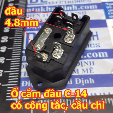 Ổ cắm điện 3 chấu đầu cái C-14, ổ nguon AC 3 chân 10A 220VAC có công tắc, ổ cắm cầu chì mẫu 2 kde5399