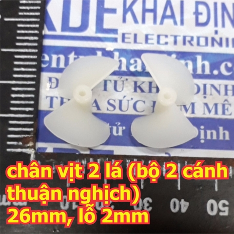 chân vịt tàu thủy mô hình 2 lá, 2 cánh màu trắng nhựa cứng ( 2 thuận, 2 nghịch) 26mm, lỗ trục 2mm kde5495