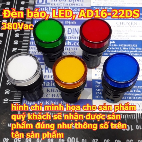 Đèn báo có điện áp, đèn báo nguồn, LED, AD16-22DS, điện áp 380Vac kde5514
