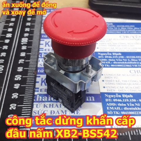 công tắc dừng khẩn cấp đầu nấm, 1 thường đóng, phi 22mm, màu đỏ XB2-BS542 kde5613