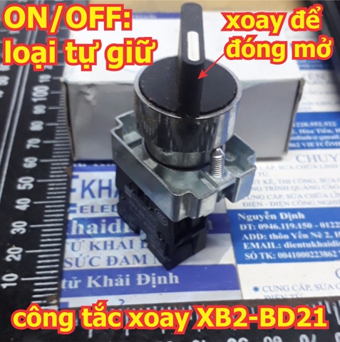 Công tắc xoay tủ điện ON/OFF, tự giữ 1 chiều, 1 thường mở, phi 22mm, XB2-BD21 kde5615