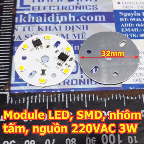 Module LED, chip led SMD dán trên mặt nhôm nguồn 220VAC 3W màu trắng/ vàng ấm kde5692