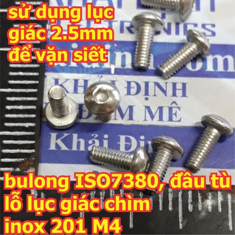 bulong bu lông vít pake ISO7380, đầu tù, lỗ lục giác chìm, inoc inox 201 M4 các chiều từ 6mm ~ 40mm kde5751