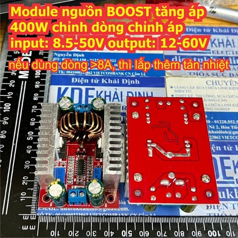 Module nguồn BOOST tăng áp cấp 400W chỉnh dòng, áp in: 8.5-50V out: 12-60V kde6061