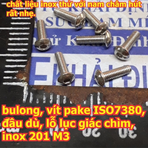 bulong bu lông vít pake ISO7380, đầu dù, lỗ lục giác chìm, inoc inox 201 M3 các loại 6mm ~ 40mm kde6085