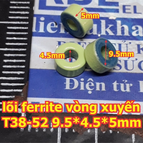 lõi ferrite sắt từ vòng xuyến, lõi cuộn cảm, lõi cuộn dây T38-52 9.5*4.5*5mm dày 5mm kde6192