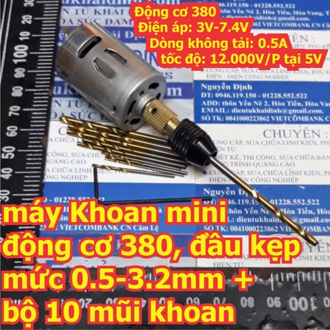 máy Khoan mini cầm tay động cơ 380, đầu kẹp nhiều mức 0.5-3.2mm + bộ 10 mũi khoan kde6282