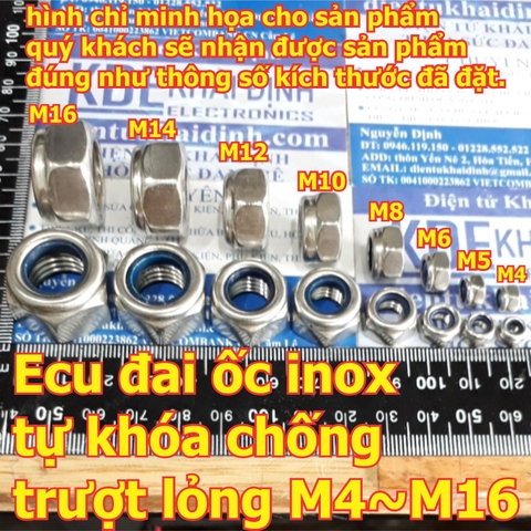 Đai Ốc tán vặn ECU Eru inox inoc đệm nhựa tự khóa chống trượt lỏng DIN985 M3 M4 M5 M6 M8 M10 M12 M14 M16 kde6354