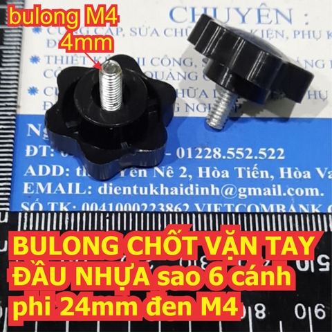BULONG CHỐT VẶN TAY ĐẦU NHỰA sao 6 cánh phi 24mm đen M4 dài từ 8MM ~ 30MM kde6572