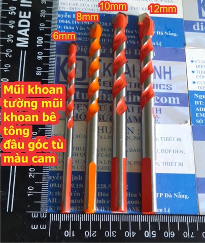 Mũi khoan tường mũi khoan bê tông khoan gạch men…đầu góc tù màu cam phi 6mm ~ 12mm kde6663