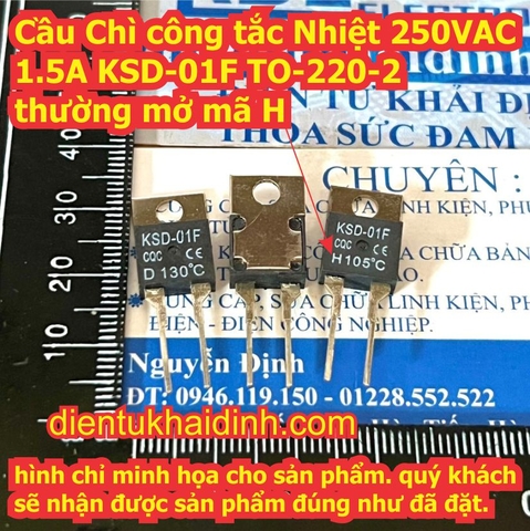 Cầu Chì công tắc Nhiệt 250VAC 1.5A KSD-01F TO-220-2 thường đóng / mở 55°C ~ 130°C  kde2785