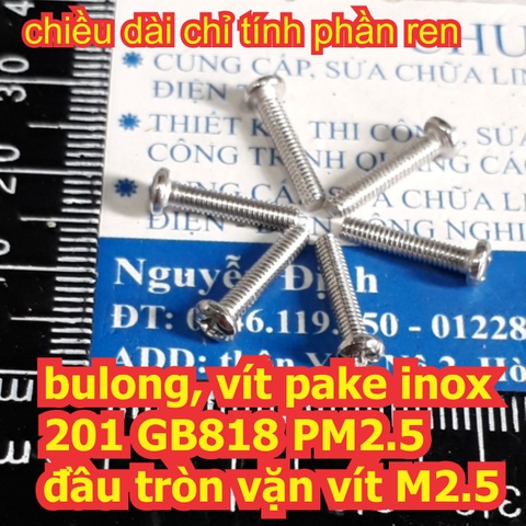 bulong bu lông vít pake inox 201 GB818 PM2.5 đầu tròn vặn vít M2.5 các cỡ 4mm ~ 20mm kde7428