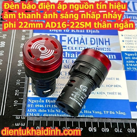 Đèn báo điện áp nguồn tín hiệu âm thanh ánh sáng nhấp nháy phi 22mm AD16-22SM thân ngắn 12V màu đỏ kde7589