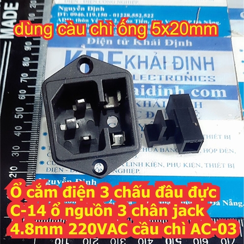cắm điện 3 chấu đầu đực C-14 ổ nguồn 3 chân jack 4.8mm 220VAC có cầu chì AC-03 kde7828