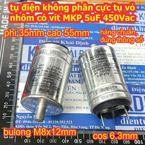 tụ điện không phân cực tụ vỏ nhôm có vít MKP 5uF 450Vac kde7832