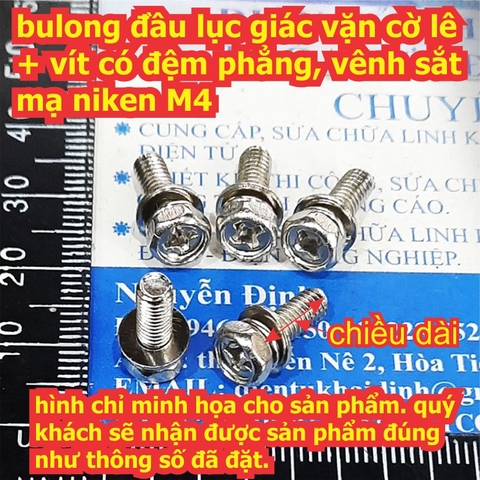 bulong bu lông đầu lục giác vặn cờ lê + vít có đệm phẳng, vênh sắt mạ niken M4 ~ M8 kde8133