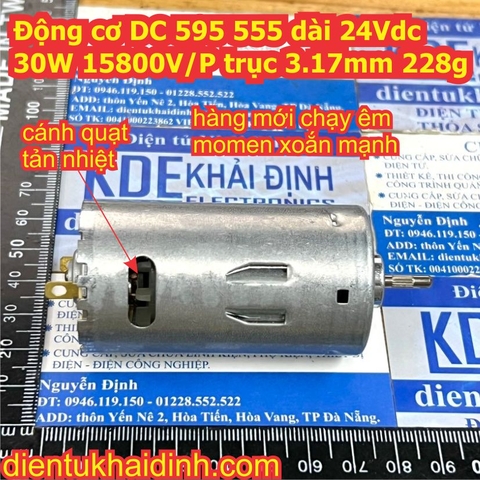 Động cơ DC 595 555 dài 24Vdc 30W 15800V/P trục 3.17mm 228g kde8302