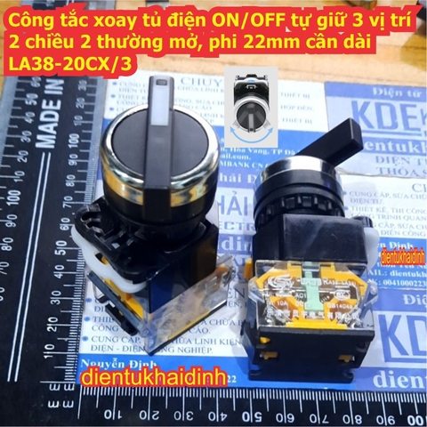 Công tắc xoay tủ điện ON/OFF tự giữ phi 22mm cần dài LA38-20CX/3 LA38-11CX/2 kde8628