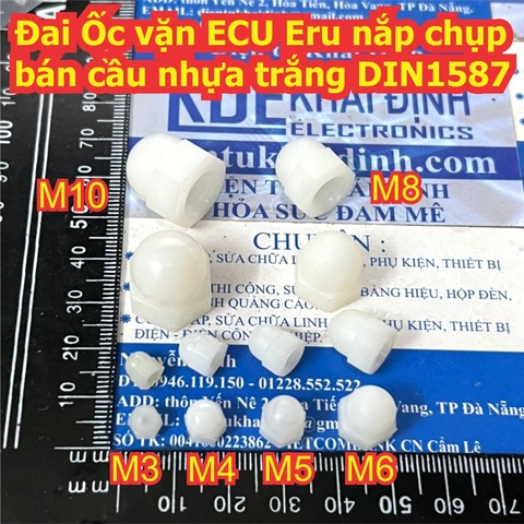 Đai Ốc vặn ECU Eru nắp chụp bán cầu nhựa trắng DIN1587 M3 ~ M8 3mm ~ 8mm kde9630