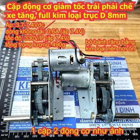 Cặp động cơ giảm tốc trái phải chế xe tăng, full kim loại 7.4V trục D 8mm kde9641