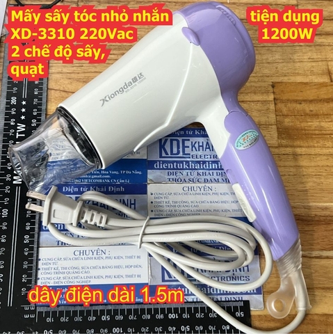 Mấy sấy tóc nhỏ nhắn tiện dụng XD-3310 220Vac 1200W 2 chế độ sấy, quạt kde9642