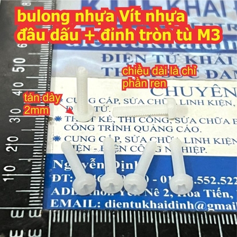 Bulong bu lông Vít pake nhựa đầu dấu + đỉnh tròn Tù PM3 M3 dài 4mm ~ 25mm kde0248