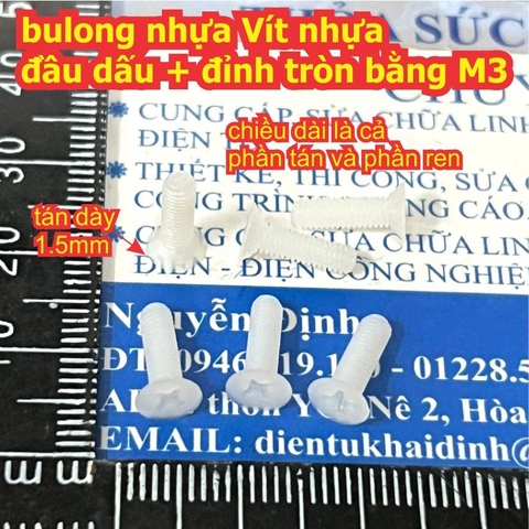 bulong vít pake nhựa đầu dấu + đỉnh tròn bằng KM3 M3 dài 6 ~ 25mm kde0241