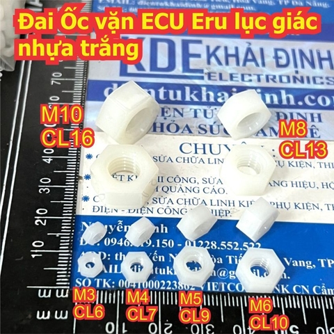 Đai Ốc vặn ECU Eru lục giác nhựa trắng M3 M4 M5 M6 M8 M10 kde0244