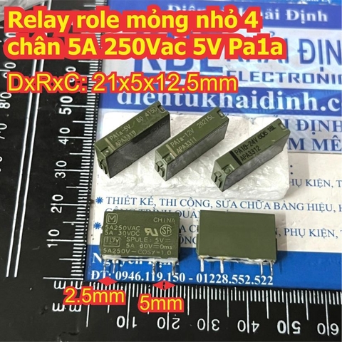 Relay role mỏng nhỏ 4 chân Pana 5A 250Vac 5V PA1a-5V 12V PA1a-12V 24V PA1a-24V kde0246