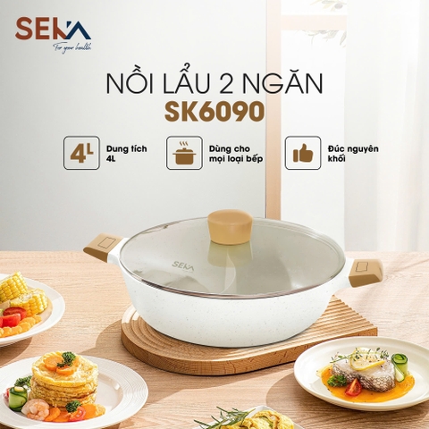 Nồi Lẩu 2 Ngăn Nhôm Đúc Nguyên Khối SEKA 28cm Dùng Được Mọi Bếp Từ, Bếp Hồng Ngoại, Gas