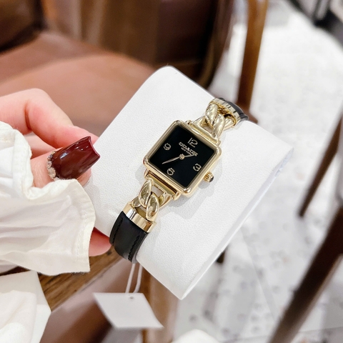 Coach Cass 14504356 |Nữ Giới |Vàng Gold |Dây Da Đen |Máy Pin (Quartz) |Size 22mm