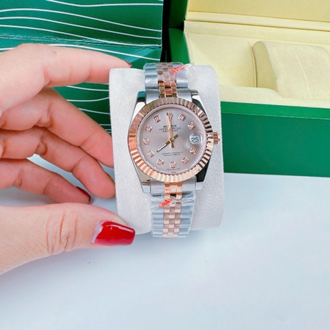 Rolex Niềng Khía |Nữ Giới |Hồng Nhạt |Dây Kim Loại Demi Rose Gold |Máy Pin (Máy Quartz) |Size 31mm