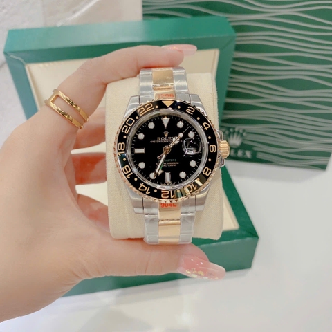 Rolex GMT Master II |Nam Giới |Niềng Đen |Dây Kim Loại Demi Vàng |Máy Cơ (Automatic) |Size 40mm