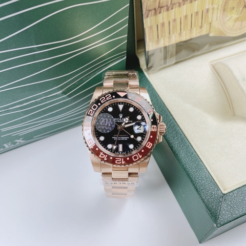 Rolex GMT Master II |Nam Giới |Niềng Đỏ |Dây Kim Loại Vàng Gold |Máy Cơ (Automatic) |Size 40mm