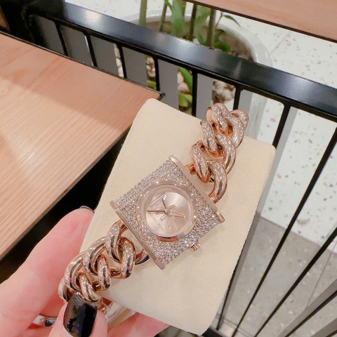 Michael Kors Chain Lock |Nữ Giới |Mặt Vuông |Dây Mắt Xích Rose Gold |Máy Pin (Quartz) |Size 25mm