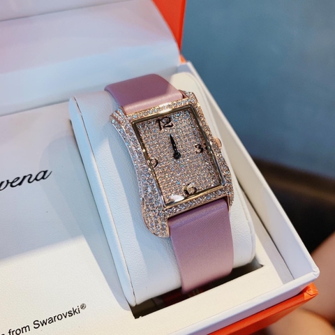 Davena Tựa Hermes |Nữ Giới |Full Đá Rose Gold |Dây Da Tím |Máy Pin (Máy Quartz) |Size 28x40mm