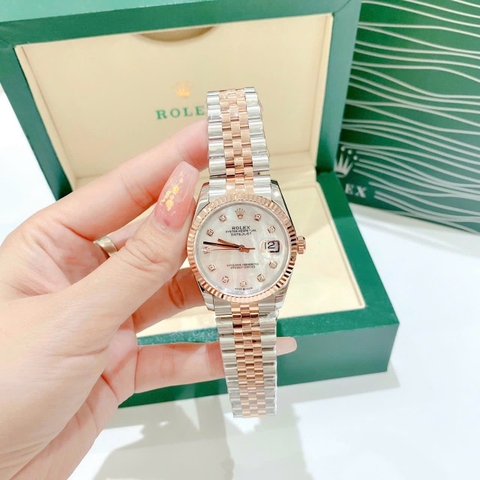 Rolex Niềng Khía |Nữ Giới |Mặt Trắng |Dây Kim Loại Demi Rose |Máy Cơ (Automatic) |Size 36mm